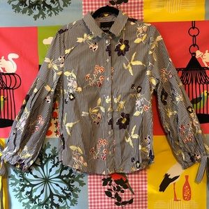 NWT Nanette Lepore Striped Floral Button Down Blouse Size Large
